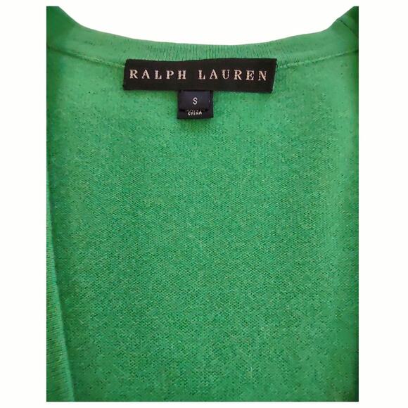 RALPH LAUREN Classic Cashmere Sweater Green Size S Preppy Basic V-Neck Cardigan - Picture 11 of 12